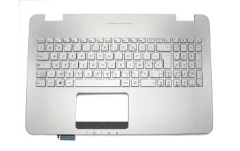 Clavier incl. topcase FR (français) argent/argent avec rétro-éclairage original pour Asus N551JM
