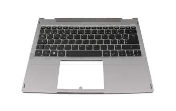 Clavier incl. topcase FR (français) gris/gris avec rétro-éclairage original pour Acer Spin 5 (SP513-55N)