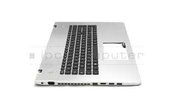 Clavier incl. topcase FR (français) noir/argent avec rétro-éclairage original pour Asus N76VJ
