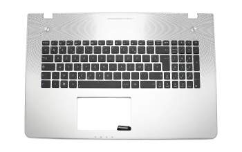 Clavier incl. topcase FR (français) noir/argent avec rétro-éclairage original pour Asus N76VZ