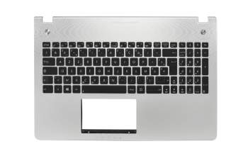 Clavier incl. topcase FR (français) noir/argent avec rétro-éclairage original pour Asus ROG G56JR