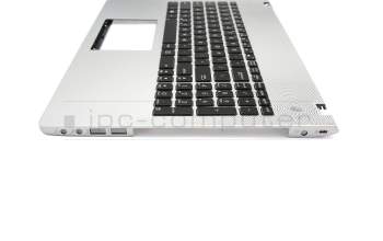 Clavier incl. topcase US (anglais) noir/argent avec rétro-éclairage original pour Asus N56DY