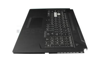 Clavier incl. topcase US (anglais) noir/transparent/gris avec rétro-éclairage original pour Asus TUF Gaming A17 FA706QM