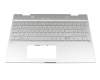 Clavier incl. topcase DE (allemand) argent/argent avec rétro-éclairage original pour HP Envy x360 15-cn1600