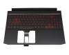 Clavier incl. topcase DE (allemand) noir/rouge/noir avec rétro-éclairage (Geforce1650) original pour Acer Nitro 5 (AN515-44)