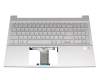 Clavier incl. topcase DE (allemand) argent/argent avec rétro-éclairage original pour HP Pavilion 15-eg3