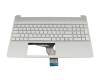 Clavier incl. topcase DE (allemand) argent/argent avec rétro-éclairage original pour HP 15s-fq2000