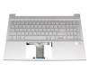 Clavier incl. topcase DE (allemand) argent/argent avec rétro-éclairage original pour HP 15s-fq3000
