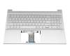 Clavier incl. topcase DE (allemand) argent/argent avec rétro-éclairage original pour HP Pavilion 15-eg3000