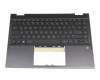 Clavier incl. topcase DE (allemand) noir/argent/noir sans rétroéclairage original pour HP Pavilion x360 14-dw1000