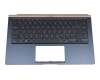 Clavier incl. topcase DE (allemand) noir/bleu avec rétro-éclairage original pour Asus UX433FA