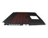 Clavier incl. topcase DE (allemand) noir/rouge/noir avec rétro-éclairage original pour MSI GF66 11UC/11UD/11SC (MS-1582)