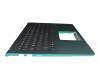 Clavier incl. topcase DE (allemand) noir/turquoise avec rétro-éclairage original pour Asus VivoBook S15 S530UA