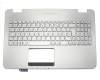Clavier incl. topcase FR (français) argent/argent avec rétro-éclairage original pour Asus N551JK