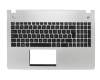 Clavier incl. topcase FR (français) noir/argent avec rétro-éclairage original pour Asus N56VJ
