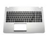 Clavier incl. topcase US (anglais) noir/argent avec rétro-éclairage original pour Asus N56VJ